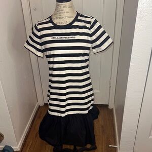Karl Lagerfeld Black and White Striped Tee Dress